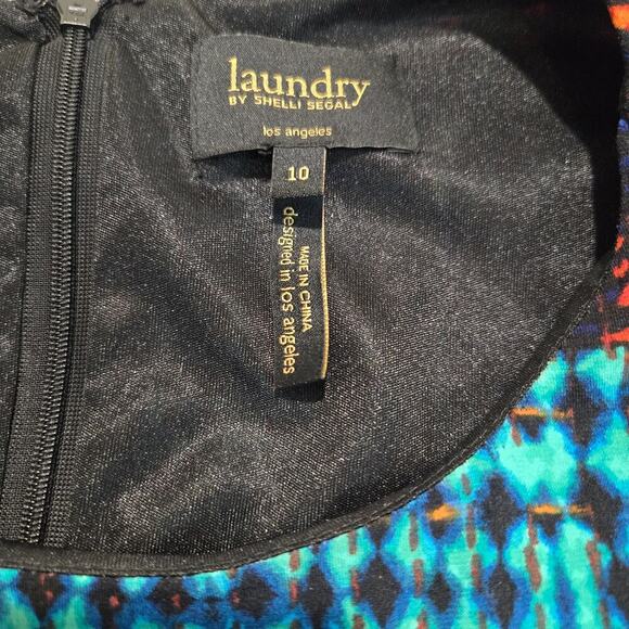 Laundry Shelli Segal Zipper Front Dress Sz10 Bodycon Multicolor Office Siren - Picture 5 of 10